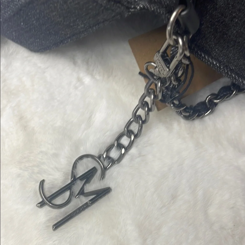 Steve Madden - Black/Charcoal Denim Borla Rose Bud Chain Crossbody - Picture 9 of 13